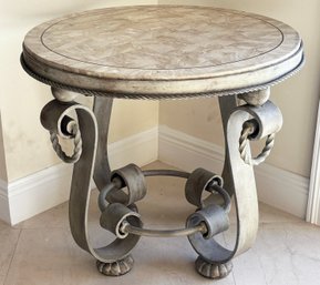 A Neoclassical Inspired Side Table With Marble Top