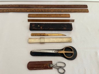 Vintage Office & Drafting Tools - Yard Sticks, Rulers, Slide Rule, Scissors And More