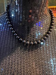 Single Strand Black Glass Beaded Necklace