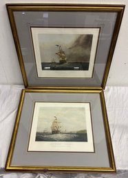 Two Framed Color English Sailing Ships' Prints