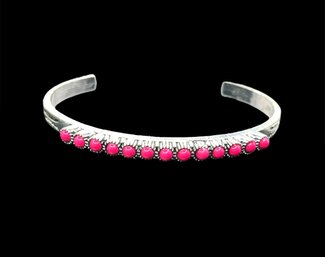 Vintage Etched Hot Pink Beaded Cuff Bracelet