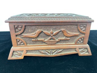 Vintage Hand Carved Relief Jewelry Box With Mirror
