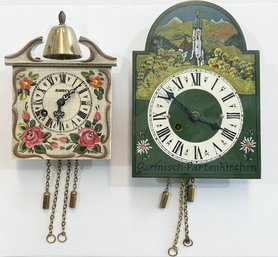 Lot Of 2 Handpainted Western Germany Miniature Wall Clocks