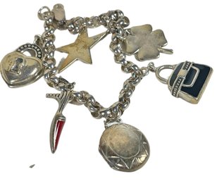 Heavy Sterling Silver Charm Bracelet With Locket Charm