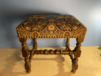 Vintage Wooden And Fabric Foot Stool