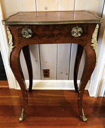 Louis XV Style Marquetry Inlay Side Table With Bronze Detailing