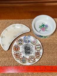 Antique Mayflower Families Coats Of Arms Plate, Crescent Shaped Dish, IDG Williams Sonoma Wine Coaster