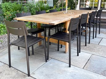 A Stunning Teak Outdoor Table, Chairs And Umbrella: Pottery Barn, Williams-Sonoma, Sander Mulder,Outo For Toou