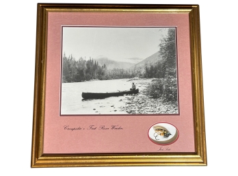 Framed Photograph Of  Cascapdia River  With Jack Scott Salmon Fly