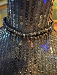 Double Strand Black Glass Beaded Choker With Jeweled Clasp
