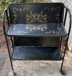 Vintage Fold N Roll Versa Table, 2 Tier Toile Cart