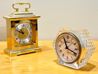 A Lead Crystal Clock And Brass Carriage Clock