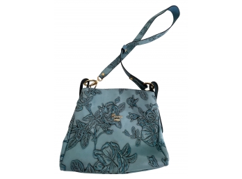 Cuoieria Fiorentine Embossed Blue Leather Roses Beautiful Purse Cuoieria Fiorentine Logo Lined