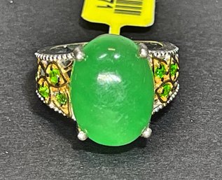 Fine Sterling Silver And Gold Wash Genuine Jade Stone Ladies Ring Size 6