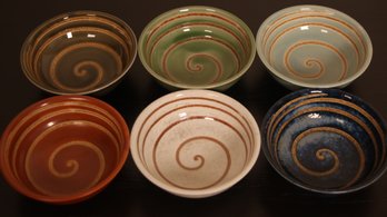 SET OF 6 HAND THROWN SPIRAL BOWLS