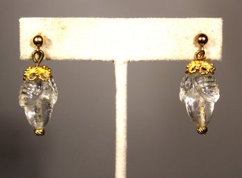 Antique Gold And Molded Acorn Glass Drop Pierced Earrings