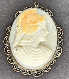 Early Victorian Hand Carved Shell Cameo Of Roman Soldier Filigree Frame (frame As/is)