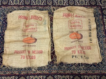 Two Vintage Burlap Sacks From Mexico - Prima Lavado / Cafes Takana Del Sureste, S. A.