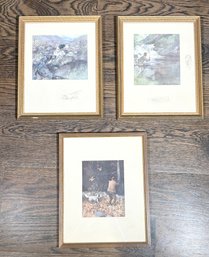 Trio Outdoor Watercolors, Signed