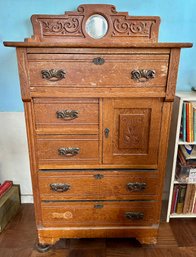 Vintage Solid Wood Dresser With Mirror