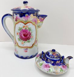Vintage Japanese Coffee Or Cocoa Pot & Miniature Teapot With Gold Accents
