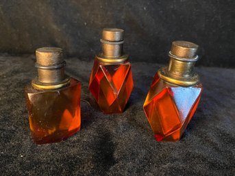 3 Piece Decorative Art Deco Solid Red Amber Bottle