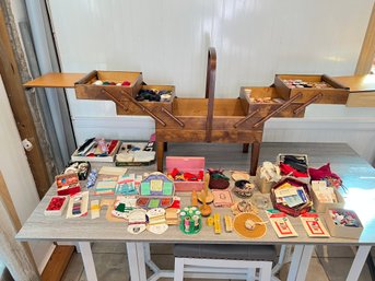 Mid Century Strommen Bruk Hamar Sewing Basket With Contents, All Vintage