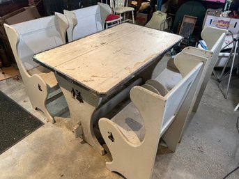 Farmhouse Table With 4 Individual Bench Seats