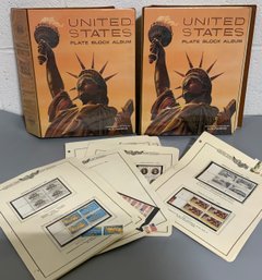 2 United States Plate Block Stamp Albums With Stamps