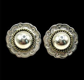 Vintage Mexican Sterling Silver Shiny Ornate Earrings