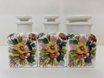 Three Porcelain Floral Dresser Jars (3)