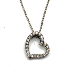 Lovely Sterling Silver Clear Stones Open Heart Necklace