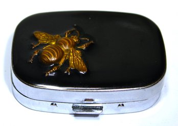 Enamel Pill Box Having Large Bug On Lid Plastic Lined