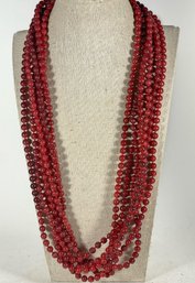 Vintage Multi Strand Red Plastic Beaded Necklace