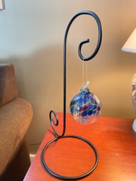Blown Glass Witch's Ball With Hanging Stand
