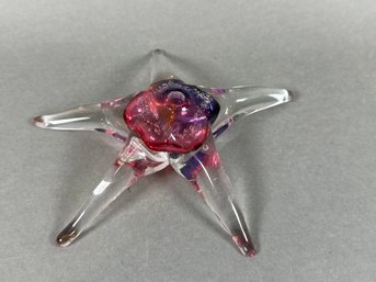 Signed Blodgett Glass Hand Blown Glass Red Pink Starfish