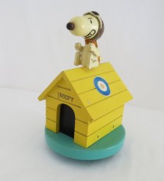 Vintage 1968 Snoopy Flying WW1 Ace Wooden Dog House Music Box - Working