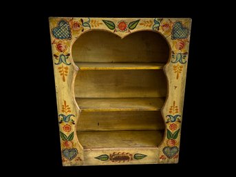 Primitive Folk Art Hand Painted Wall Shelf With Drawer