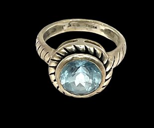 Vintage Indian Sterling Silver Light Blue Topaz Stone Ring, Size 4.75