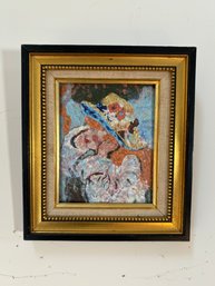 A Vintage Abstract Glazed Enamel On Metal, Continental School, In Gilt Wood Frame