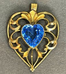 Vintage Gold Filled Heart Shaped Pendant Having Blue Stone