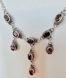 VINTAGE GARNET DANGLE STERLING SILVER NECKLACE