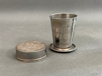 A Vintage Collapsible 'Cyclist's Cup' In Embossed Metal