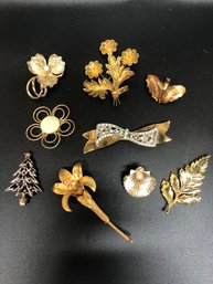 9 Eclectic Goldtone Brooches