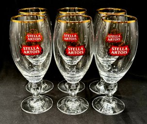 Vintage Gold Rimmed Stemmed Stella Artois Beer Glasses