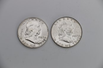 2 BenFranklin Silver Half Dollars 1959 1962