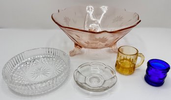 Vintage Etched Glass Bowl, Crystal Candy Dish & Other Small Glass Bowls