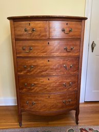 Stunning Antique Six Drawer Tiger Maple Chest On Caster