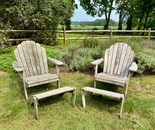 Pair Of Brazilian Rosewood Adirondack Chairs W/ Foot Stools By Walpole