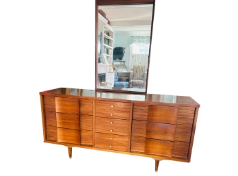 Mid Century Modern Wooden Dresser With Mirror By Johnson-Carper